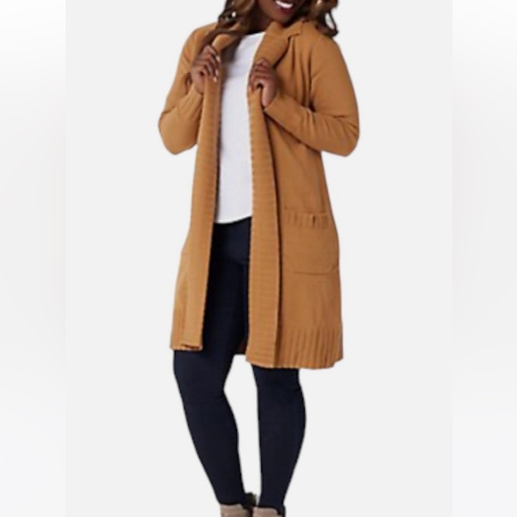 Isaac Mizrahi Long Cardigan w/Notch Collar & Pockets. Toffee Brown. Women’s XS. - Picture 1 of 10